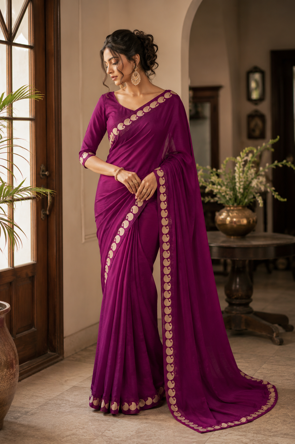 Meherika Magenta Viscose Georgette Saree-0