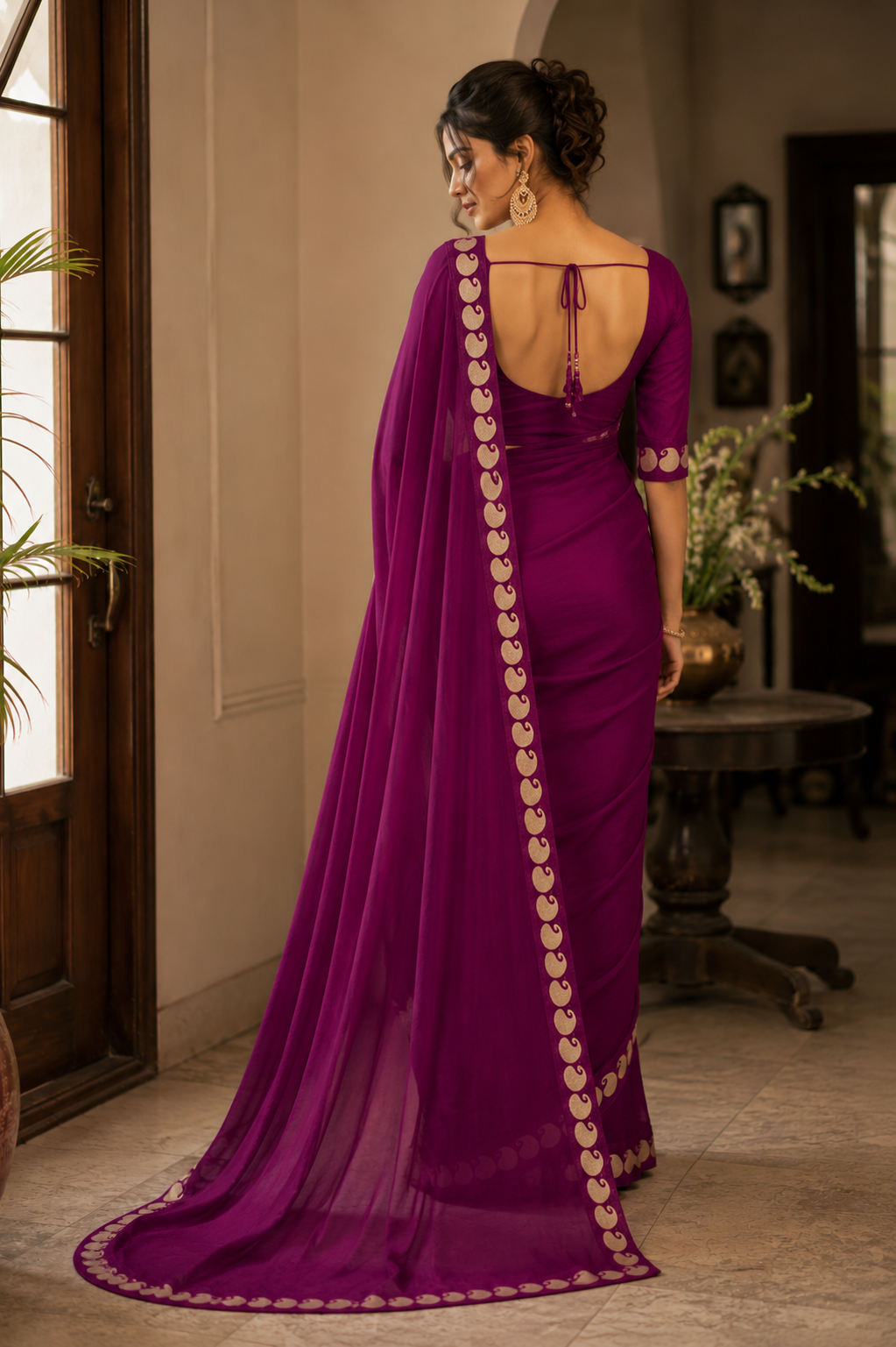 Meherika Magenta Viscose Georgette Saree-1