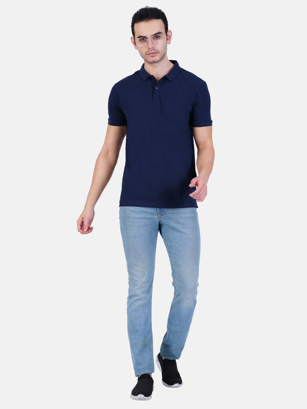 Polo collar Cotton Tshirt for men and women for summer breathable cool soft fine fabric navy blue-0