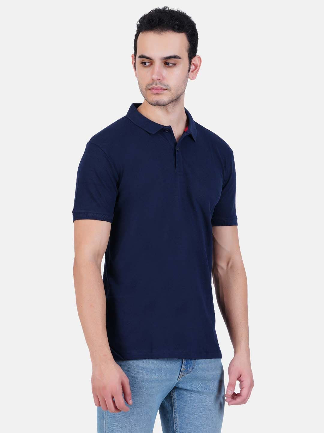 Polo collar Cotton Tshirt for men and women for summer breathable cool soft fine fabric navy blue-4
