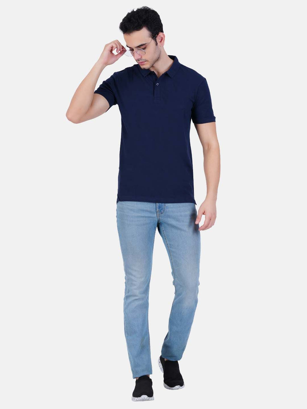 Polo collar Cotton Tshirt for men and women for summer breathable cool soft fine fabric navy blue-3