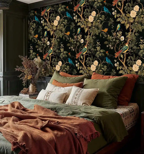 Chinoiserie Night Garden Songbirds Wallpaper