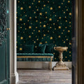 Golden Stars on Emerald Night Wallpaper