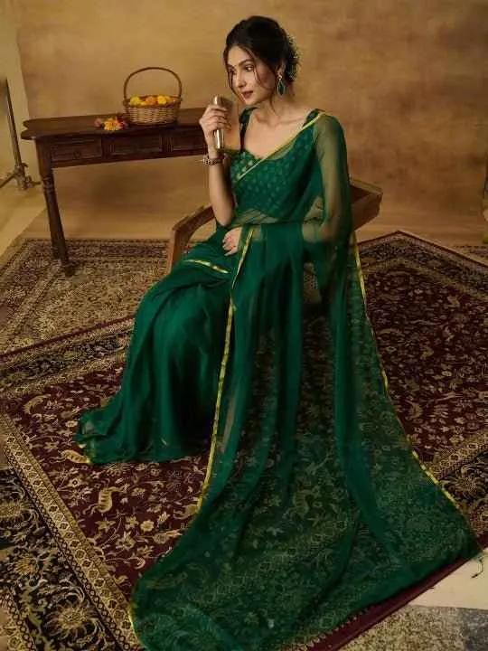 Nidha Emerald Elegance Chiffon Saree-1