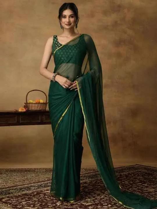 Nidha Emerald Elegance Chiffon Saree-0