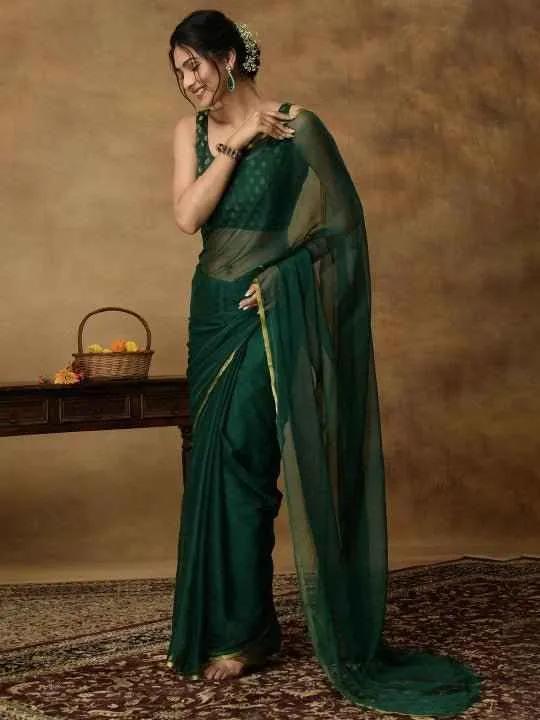 Nidha Emerald Elegance Chiffon Saree-3